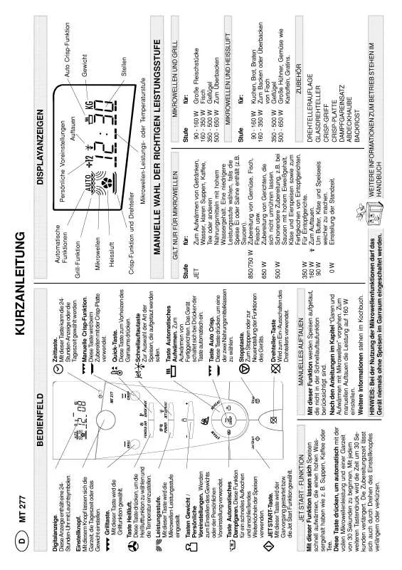 Mode d'emploi WHIRLPOOL MT 277 / WHITE