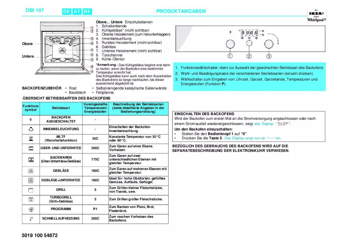 Mode d'emploi WHIRLPOOL OBI 107 W