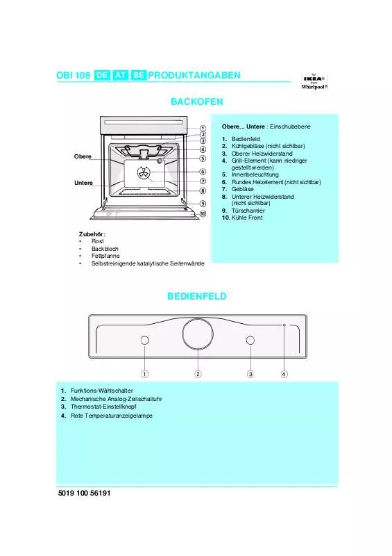 Mode d'emploi WHIRLPOOL OBI 108 S