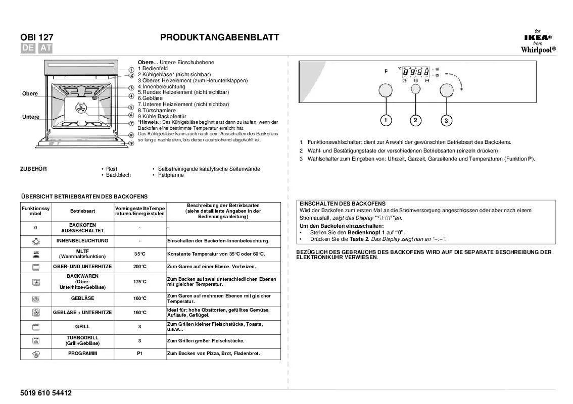 Mode d'emploi WHIRLPOOL OBI 127 S