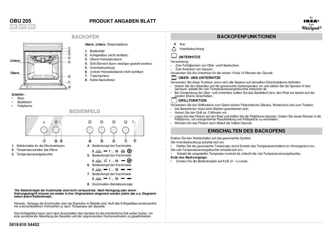 Mode d'emploi WHIRLPOOL OBU 205 S