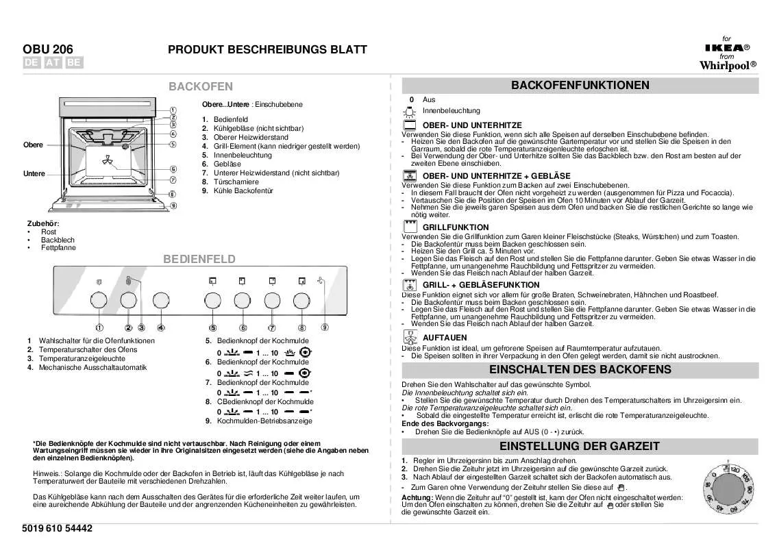 Mode d'emploi WHIRLPOOL OBU 206 B