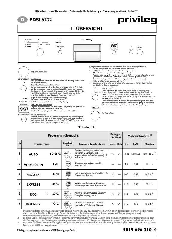 Mode d'emploi WHIRLPOOL PDSI 6232 X