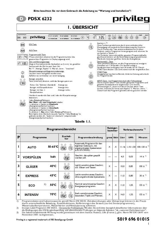 Mode d'emploi WHIRLPOOL PDSX 6232