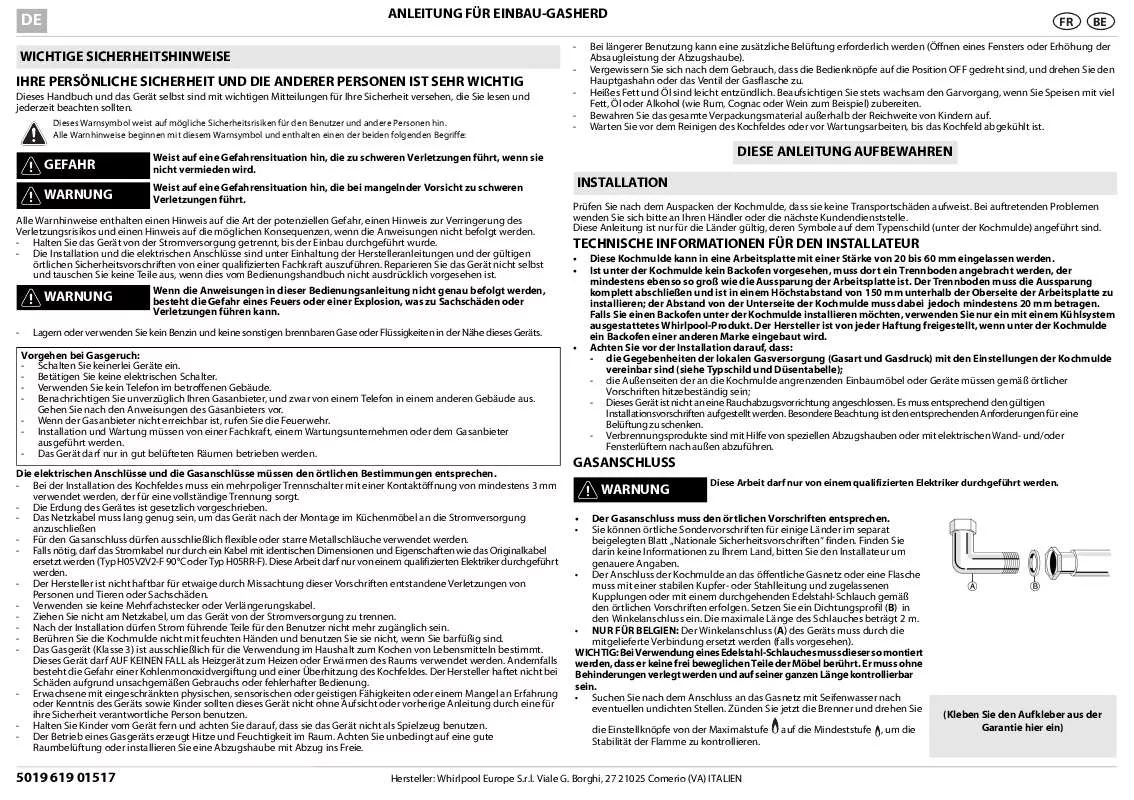 Mode d'emploi WHIRLPOOL PGS 300/WH