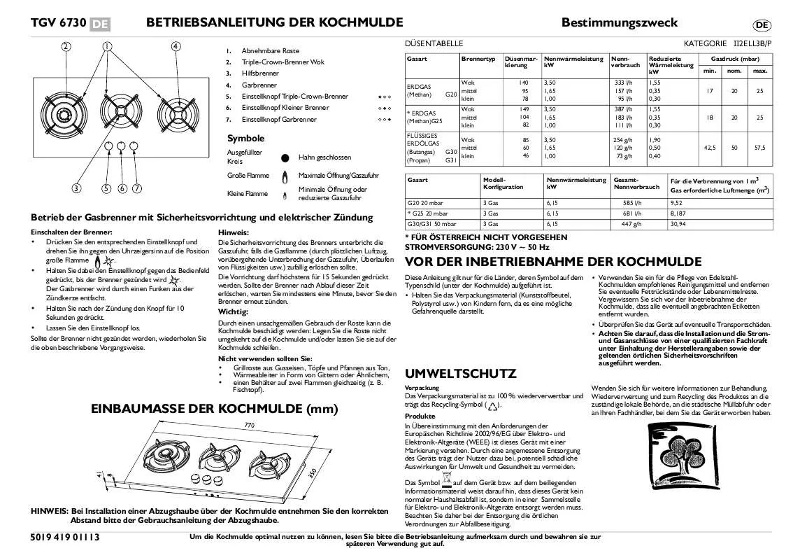 Mode d'emploi WHIRLPOOL TGV 6730 IN