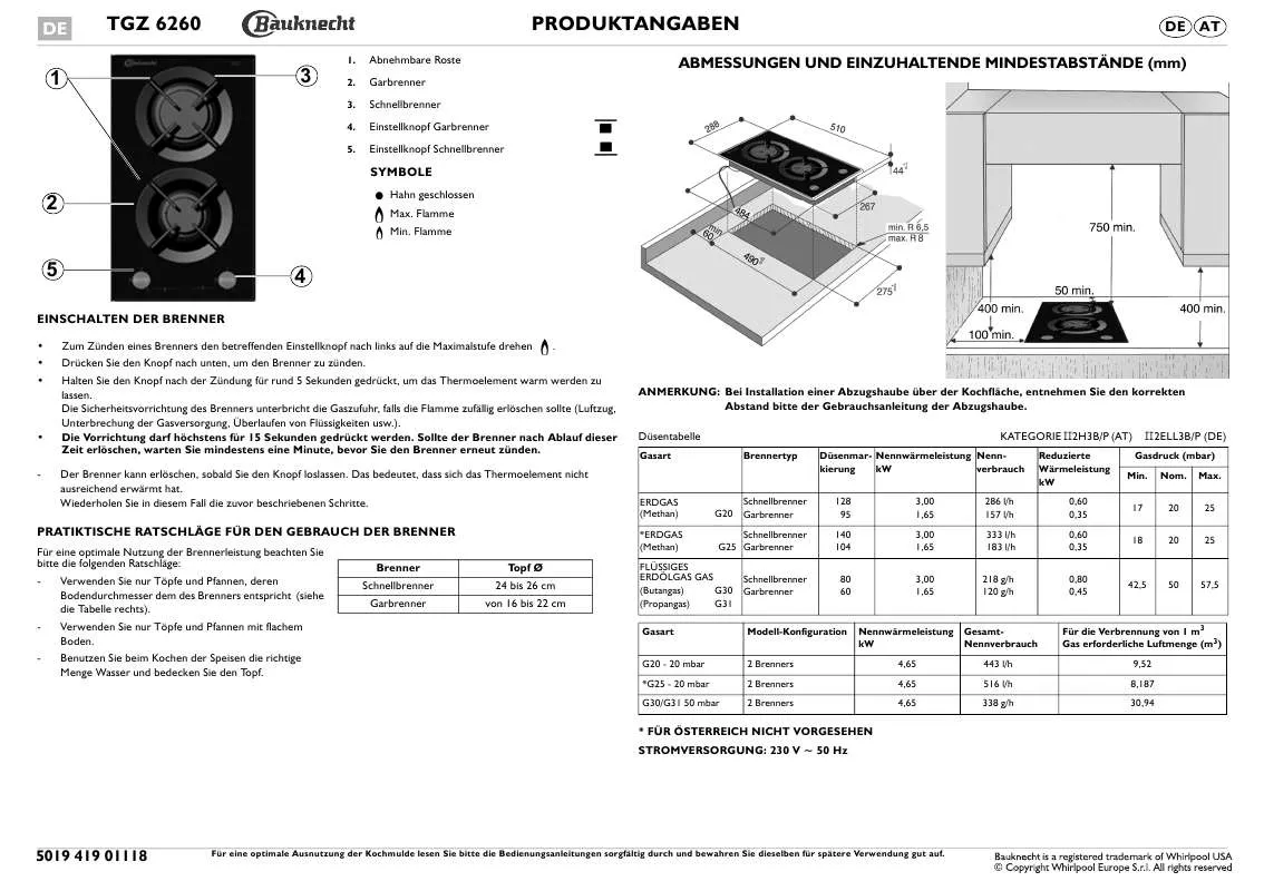 Mode d'emploi WHIRLPOOL TGZ 6260/IN