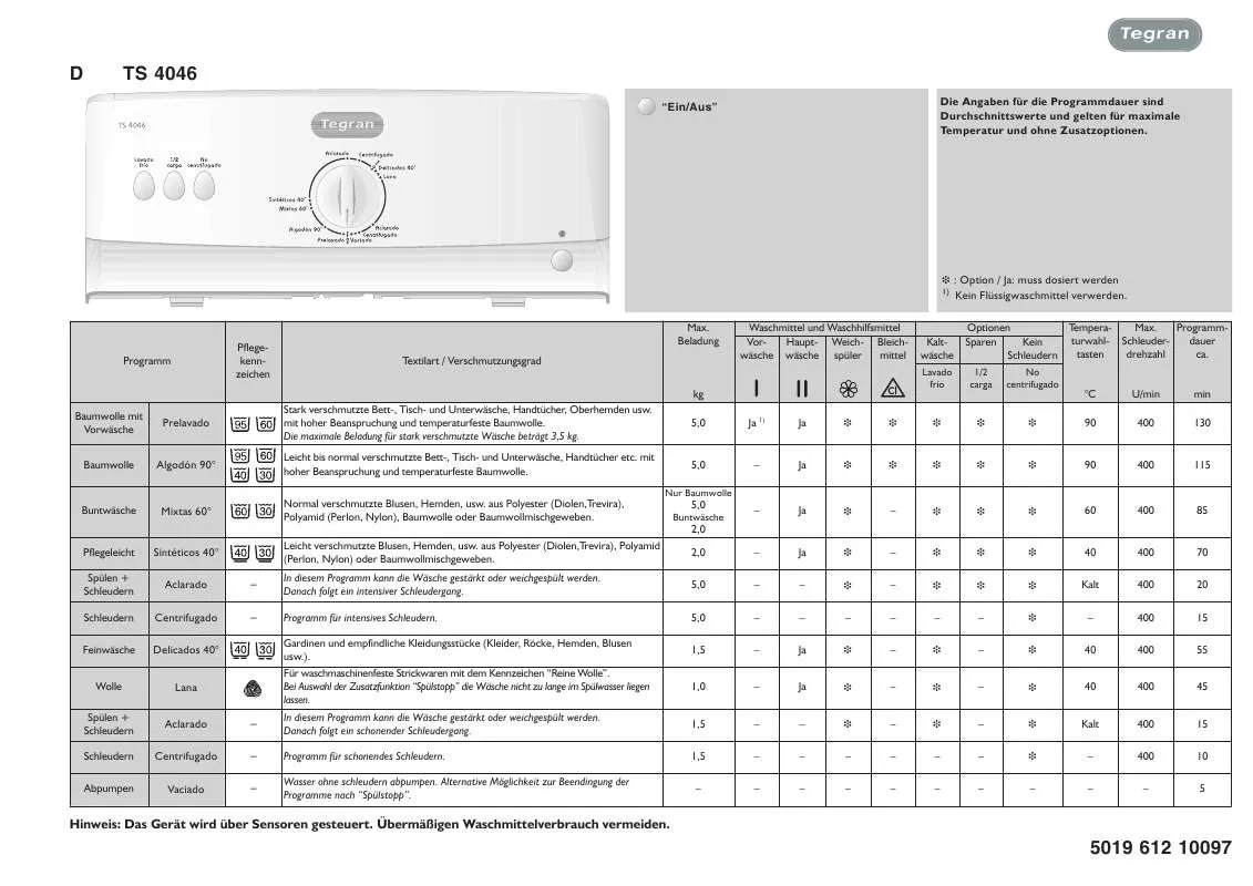 Mode d'emploi WHIRLPOOL TS 4046