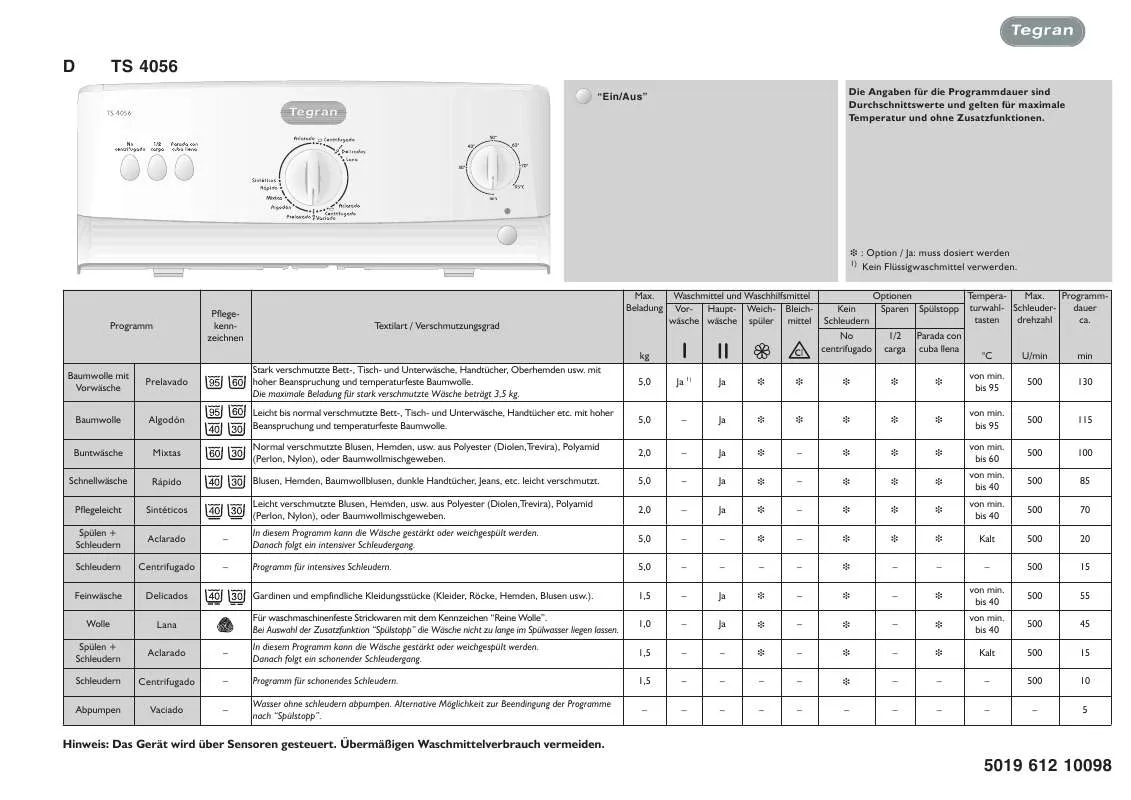 Mode d'emploi WHIRLPOOL TS 4056