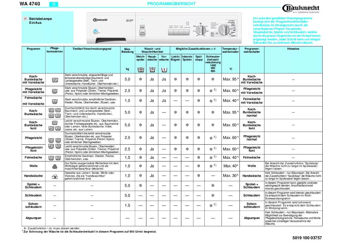 Mode d'emploi WHIRLPOOL WA 4740