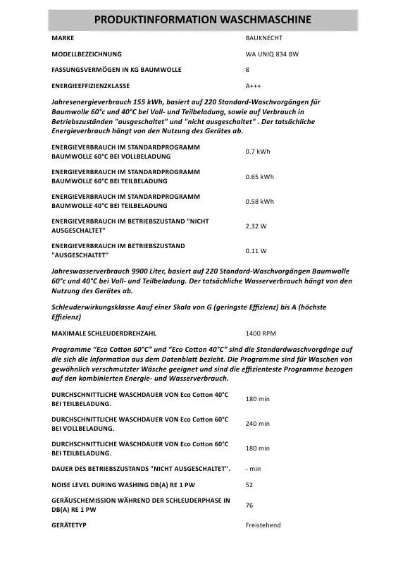 Mode d'emploi WHIRLPOOL WA UNIQ 834 BW