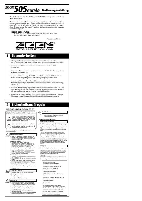 Mode d'emploi ZOOM 505