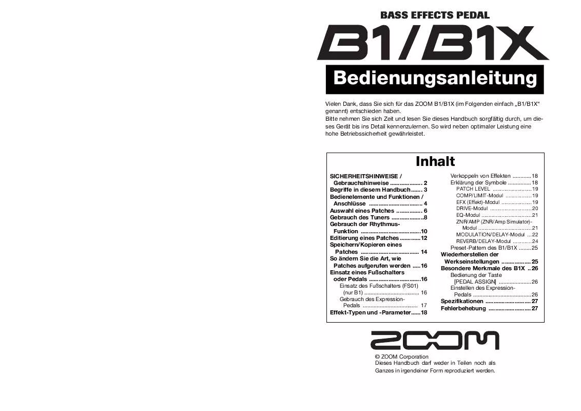 Mode d'emploi ZOOM B1X