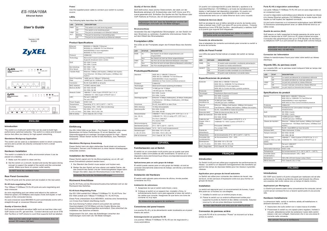 Mode d'emploi ZYXEL ES-105A